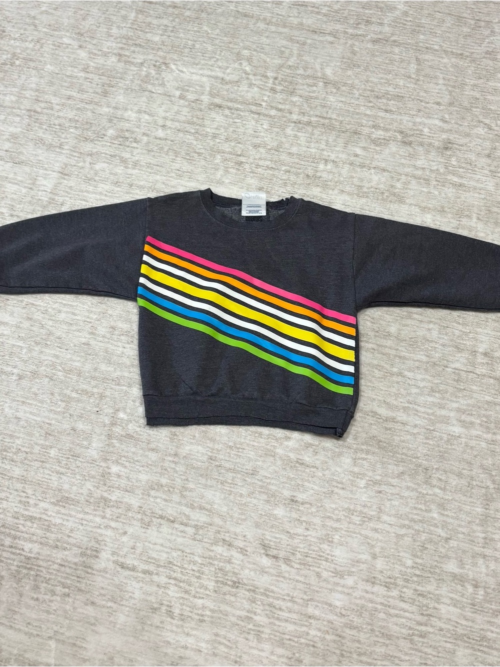 Black Sweatshirt with Diagonal Rainbow Stripes